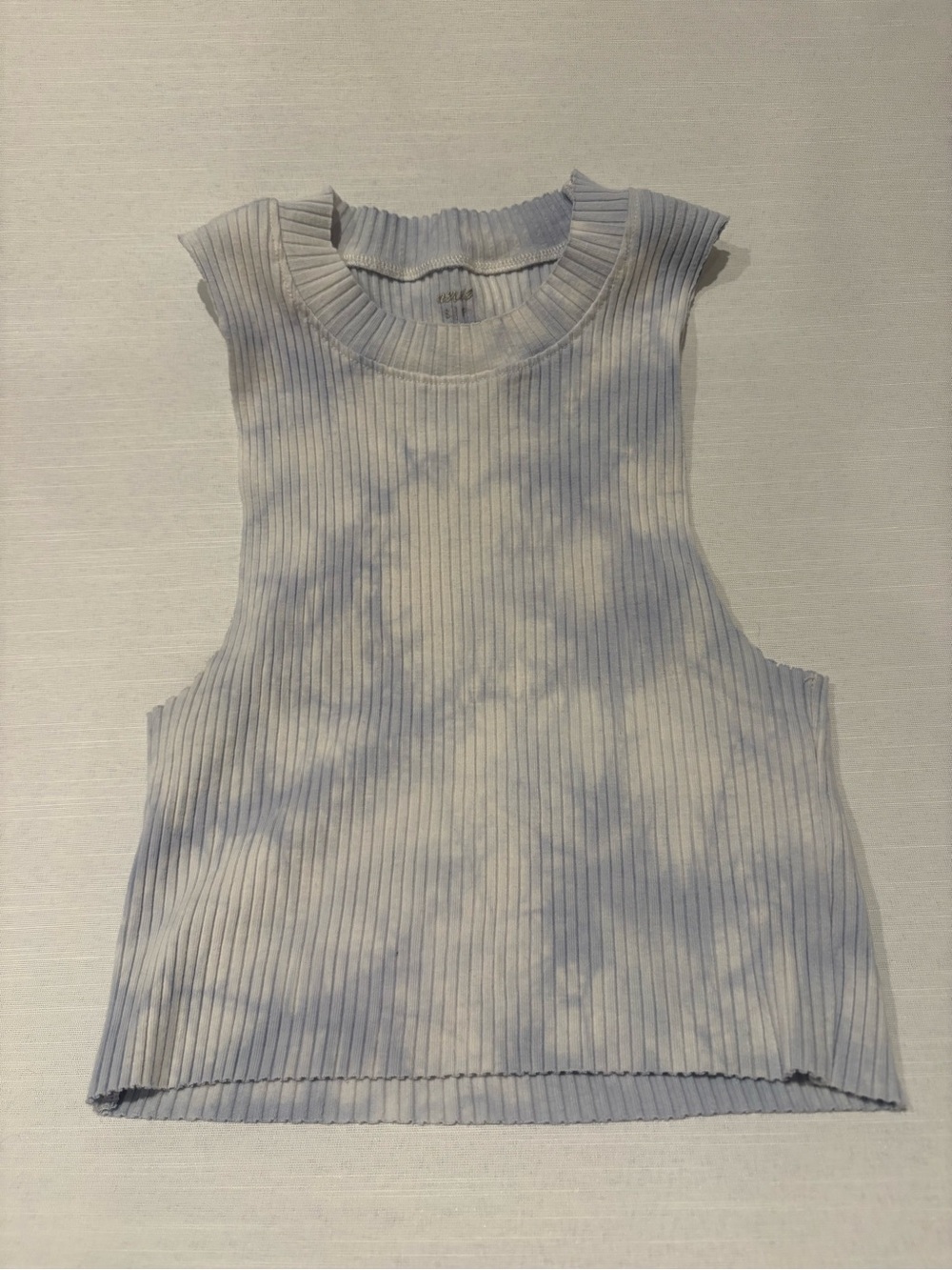 aerie Ribbed Tie-Dye Tank Top - Pale Blue & White